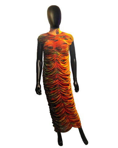 Irene Ruched Mesh Dress