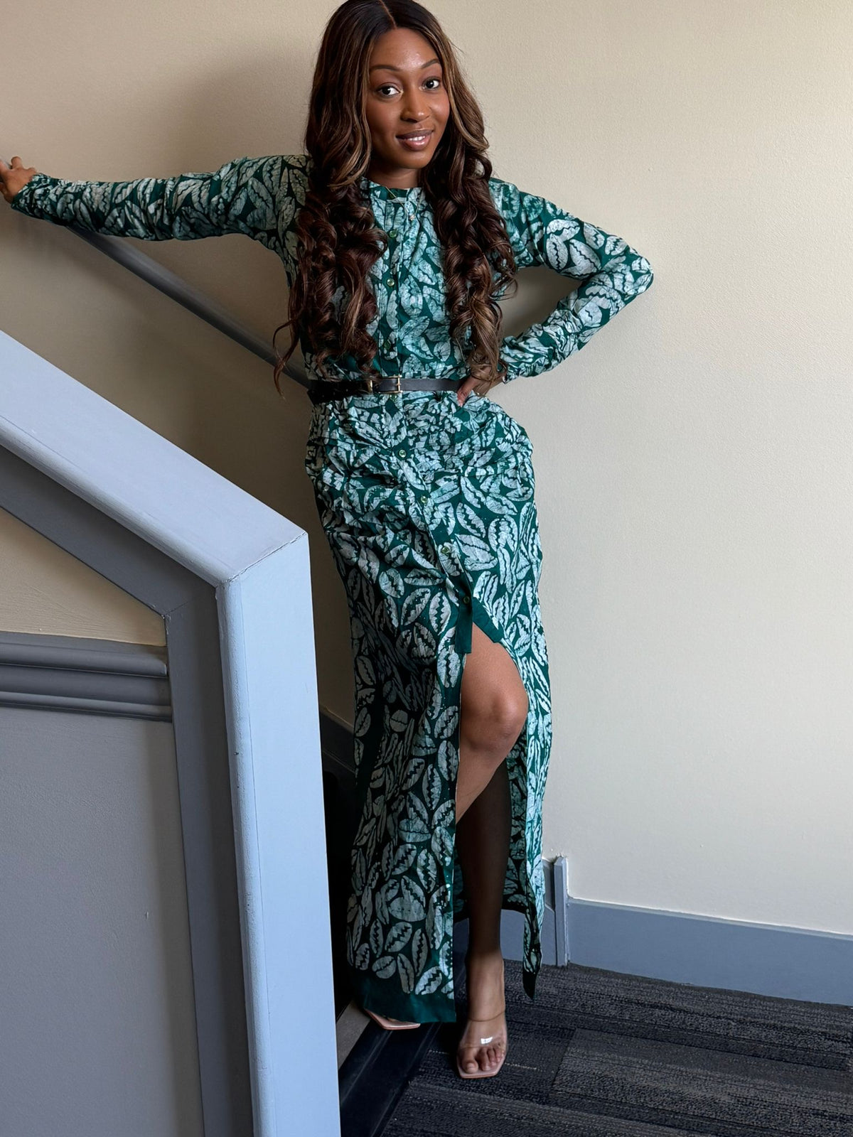 Adire Long Sleeve Ruched Dress