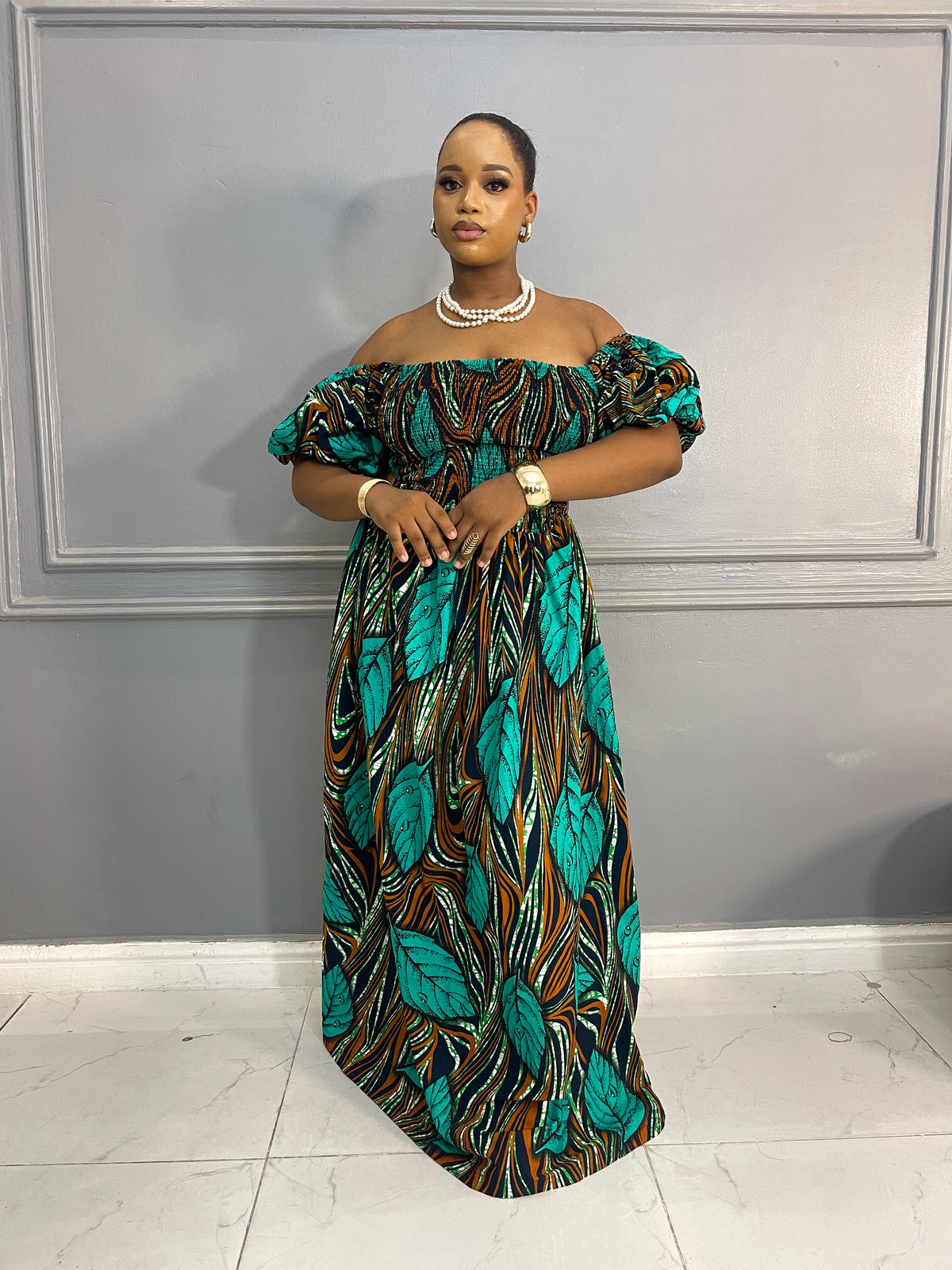 Ruched Maxi Ankara Dress
