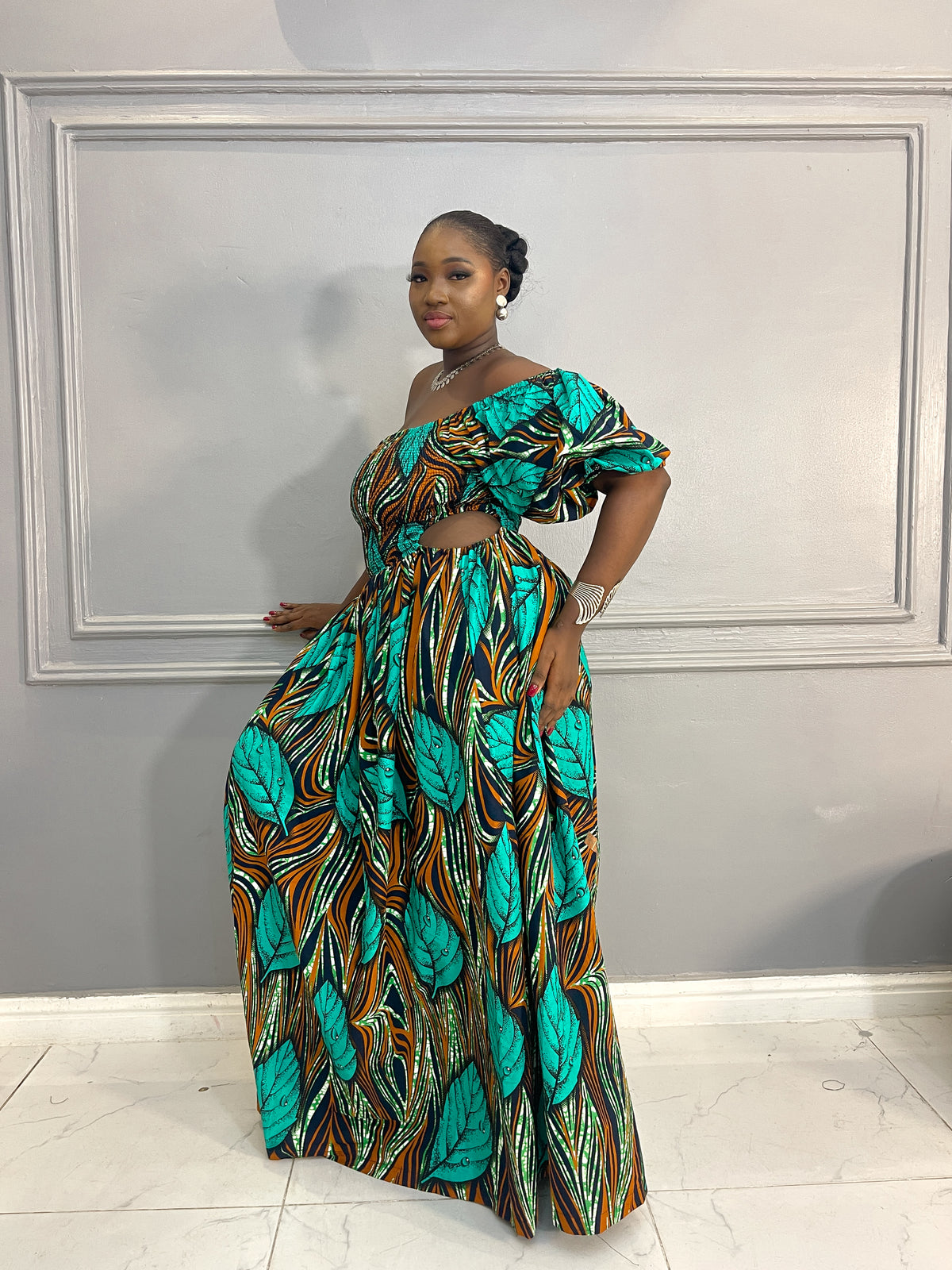 Ruched Maxi Ankara Dress