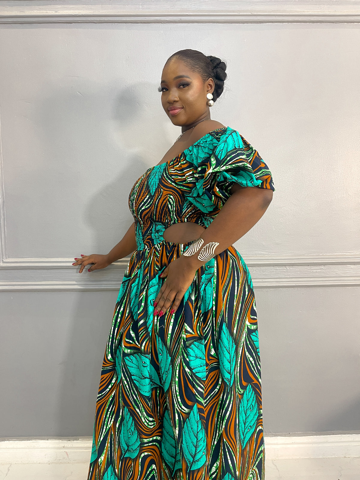 Ruched Maxi Ankara Dress