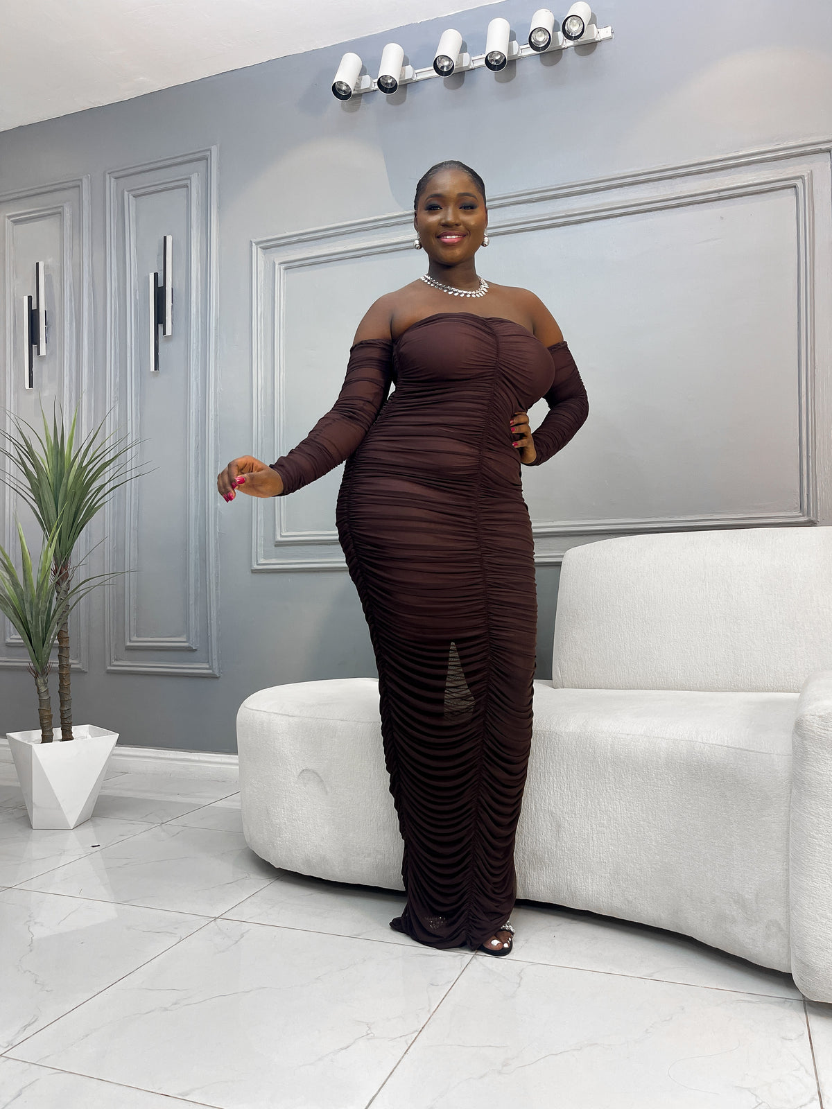 Ruched Mesh Dress