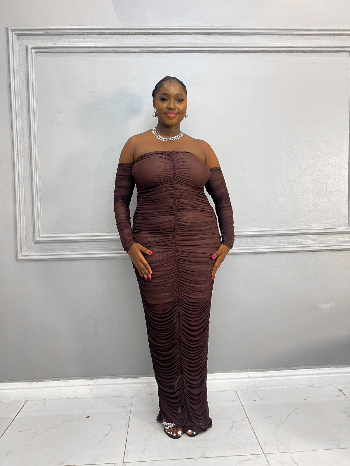 Ruched Mesh Dress