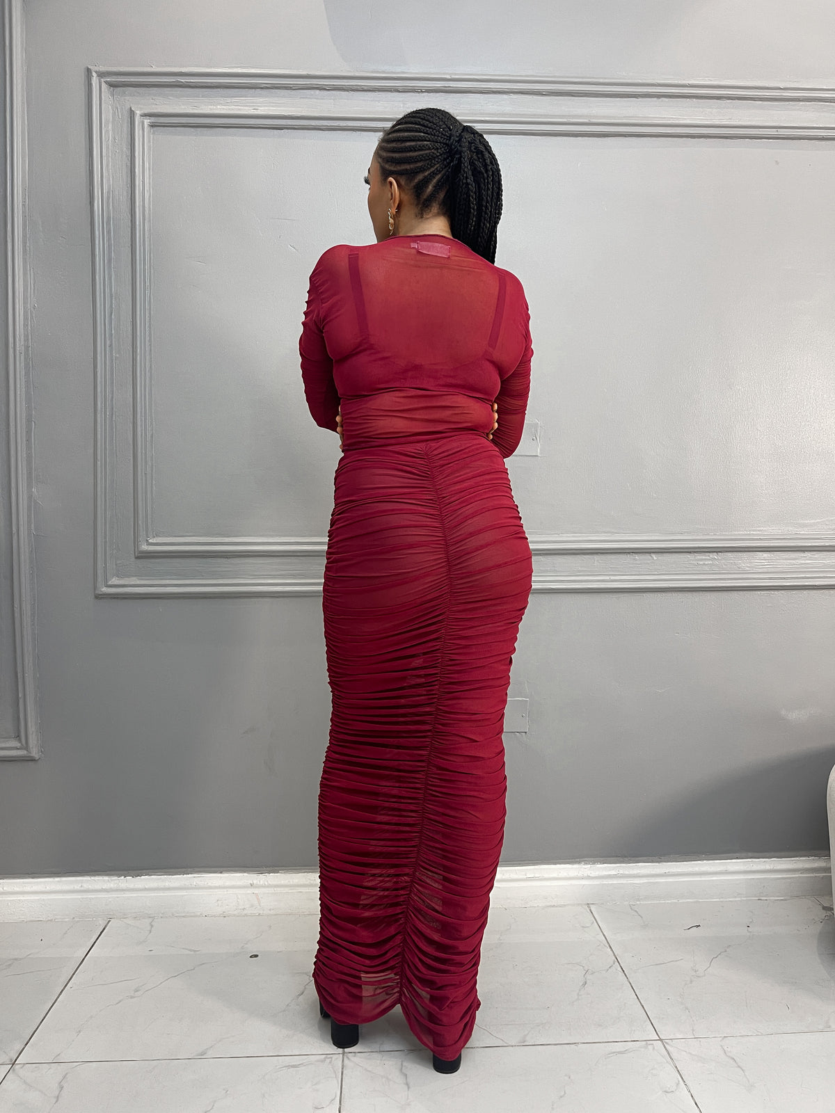 Ruched Mesh Pink Dress